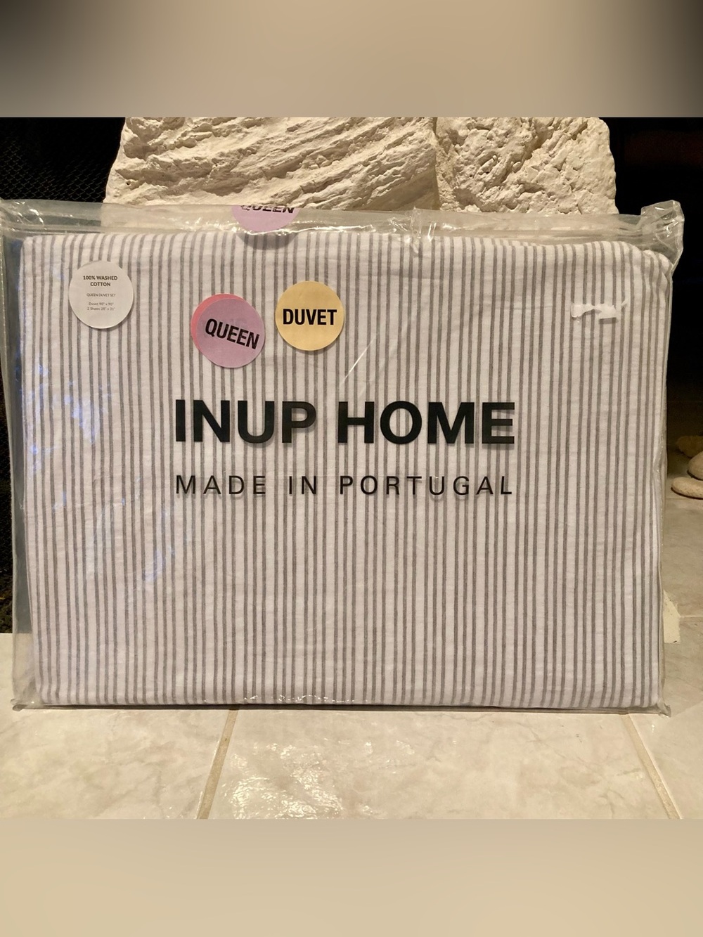 NEW INUP HOME Striped Queen Duvet Cover - White & Gray- 3 piece set